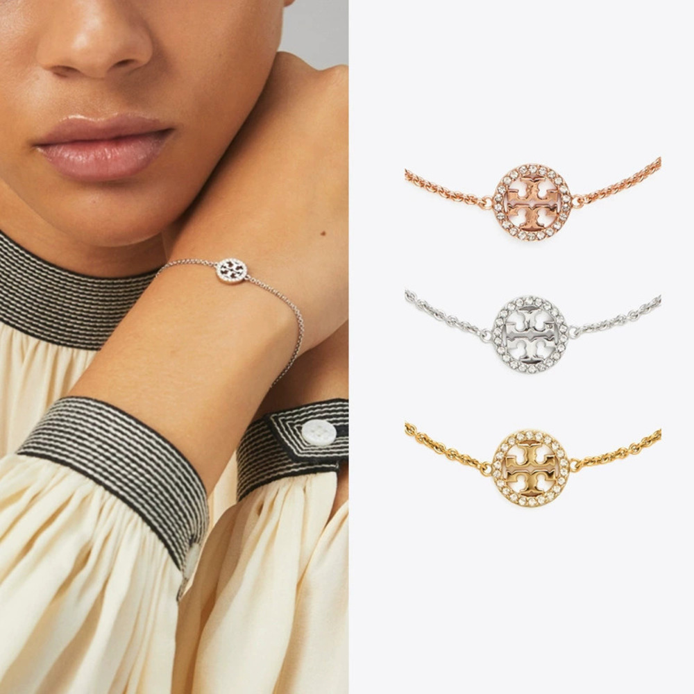 Tory Burch Gold Plated Double Bracelet with Pave Letters